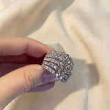 Charming 925 Sterling Silver Pave Round Cut Wide Band Wedding Ring