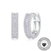Emerald Cut Moissanite Hoop Earrings in White Gold Plating, 925 Sterling Silver