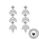 Moissanite 925 Sterling Silver Leaf Design Round Cut Drop Earrings