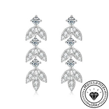 Moissanite 925 Sterling Silver Leaf Design Round Cut Drop Earrings