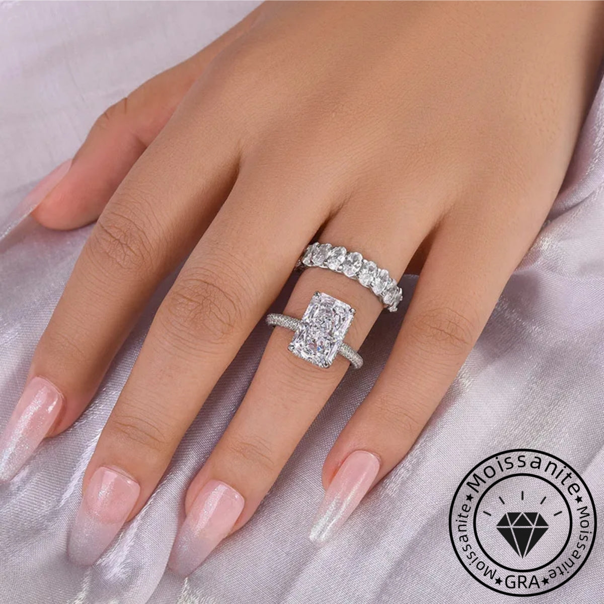 Solarii New Arrived 5.0ct Radiant Cut Cubic Zirconia Wedding Ring Set