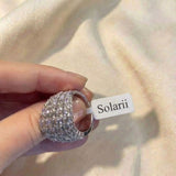 Charming 925 Sterling Silver Pave Round Cut Wide Band Wedding Ring