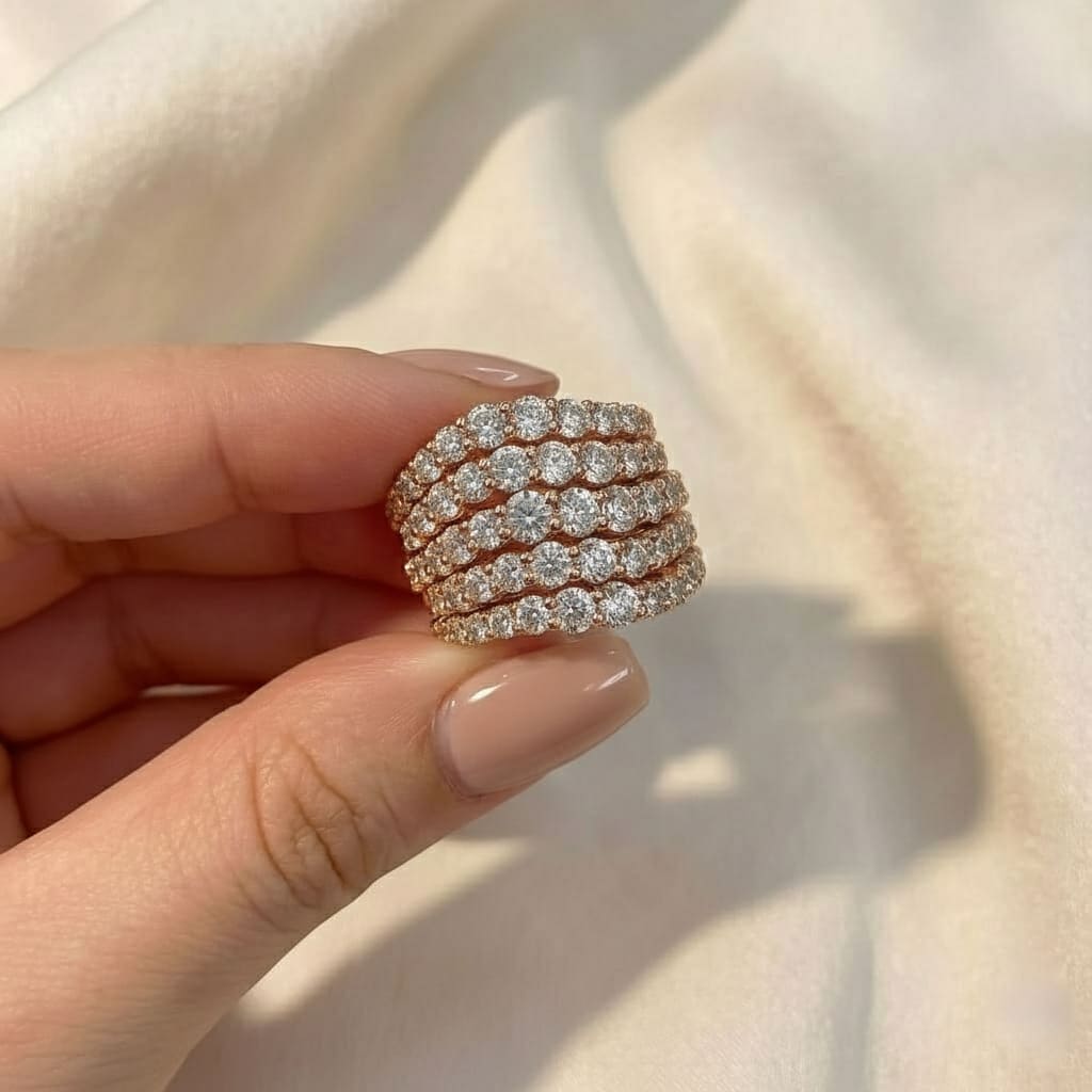 Charming 925 Sterling Silver Pave Round Cut Wide Band Wedding Ring