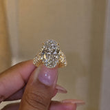Glamorous Three-Stone Hidden Halo Oval Cut 10.0ct Engagement Ring