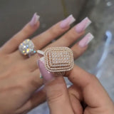 Chunky Square Radiant Cluster • Bold 5ct Look Double Halo Multi-Row Iced Out Engagement Ring In Sterling Silver