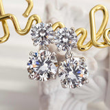 Brilliant Round Cut Drop Earrings In Sterling Silver