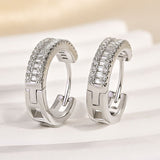 Emerald Cut Moissanite Hoop Earrings in White Gold Plating, 925 Sterling Silver