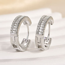 Emerald Cut Moissanite Hoop Earrings in White Gold Plating, 925 Sterling Silver