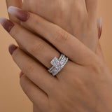 Elongated Radiant Cut 925 Silver Wedding Ring Set