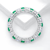 Intricate Round Cut White Stone & Emerald Stone 925 Sterling Silver Wedding Band