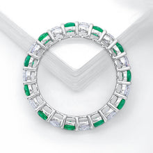 Intricate Round Cut White Stone & Emerald Stone 925 Sterling Silver Wedding Band