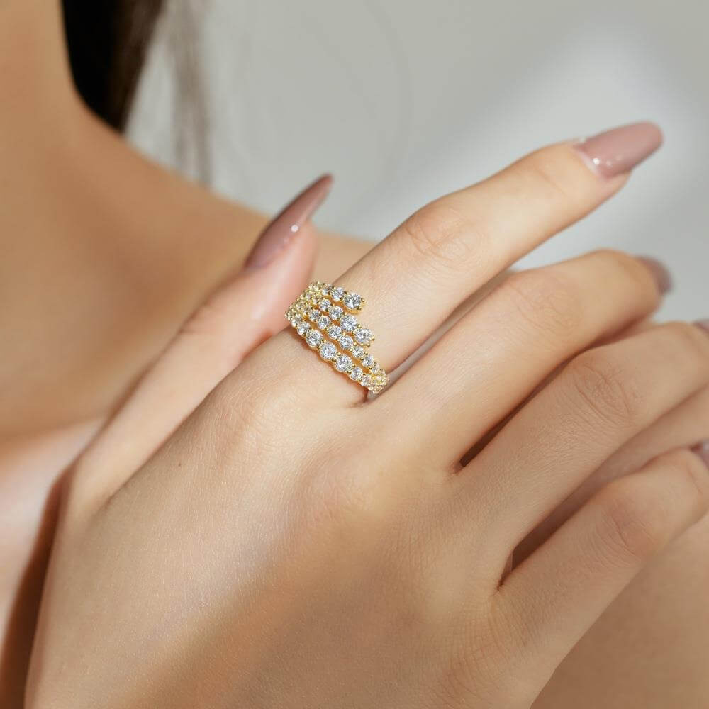925 Sterling Silver Multi Row Round Cut Spiral Wedding Ring