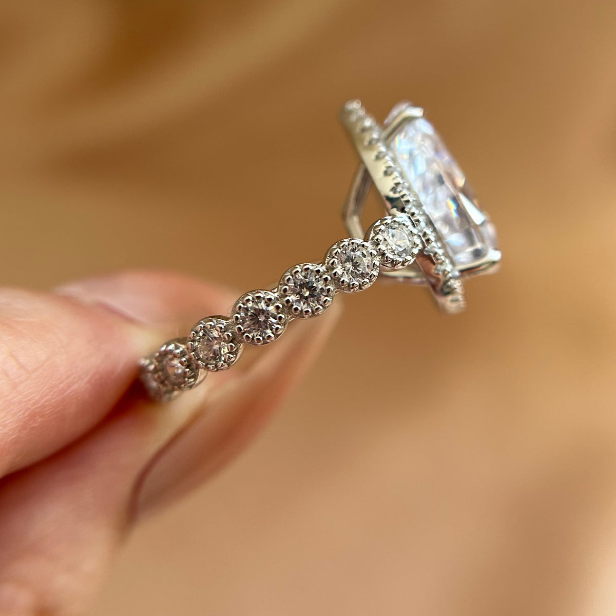 Moonlit-inspired Halo Design Pear Cut 5.0ct Engagement Ring In Sterling Silver