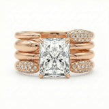 Vintage Radiant Cut 5.0 Ct Solitaire 4pc Wedding Ring Set 925 Sterling Silver