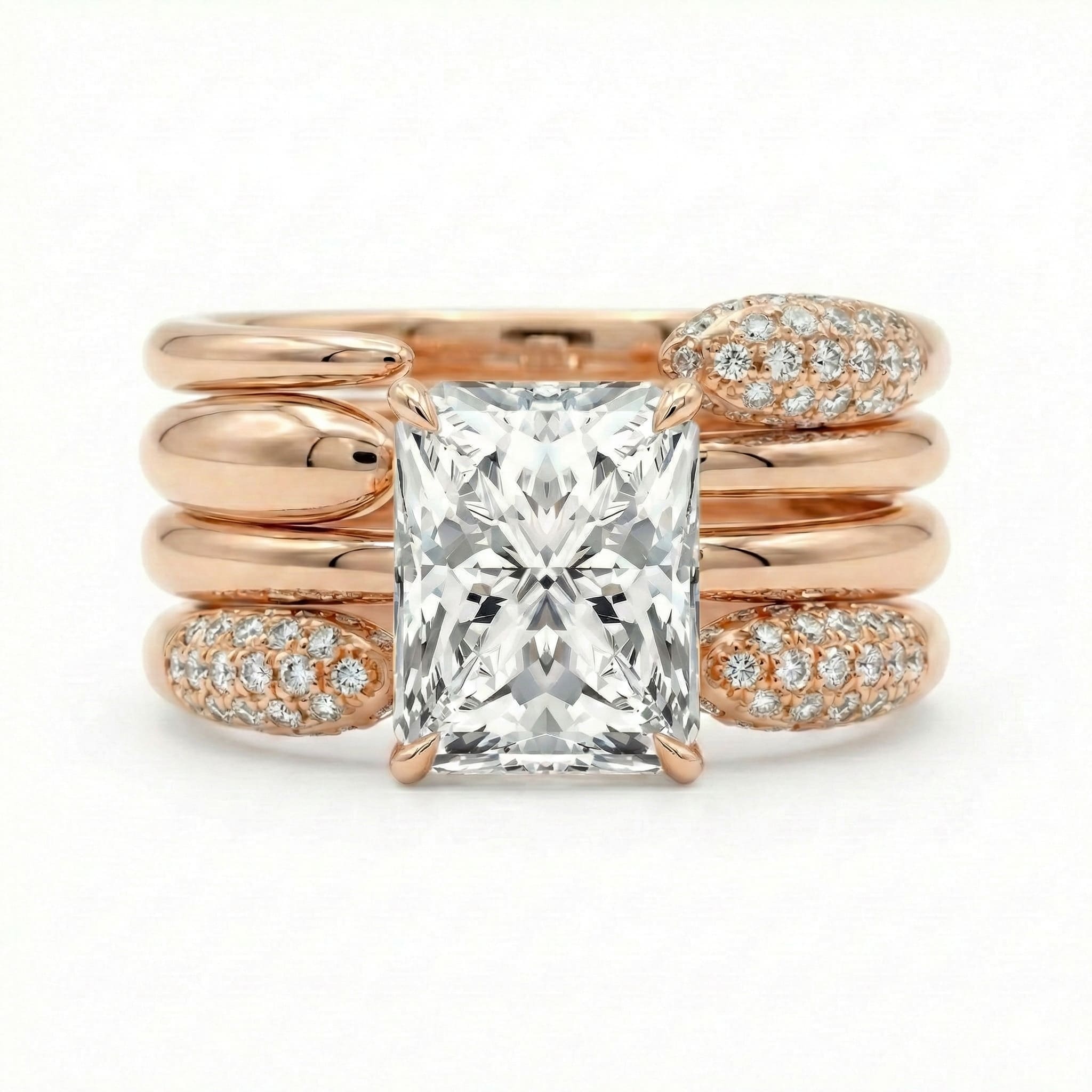 Vintage Radiant Cut 5.0 Ct Solitaire 4pc Wedding Ring Set 925 Sterling Silver