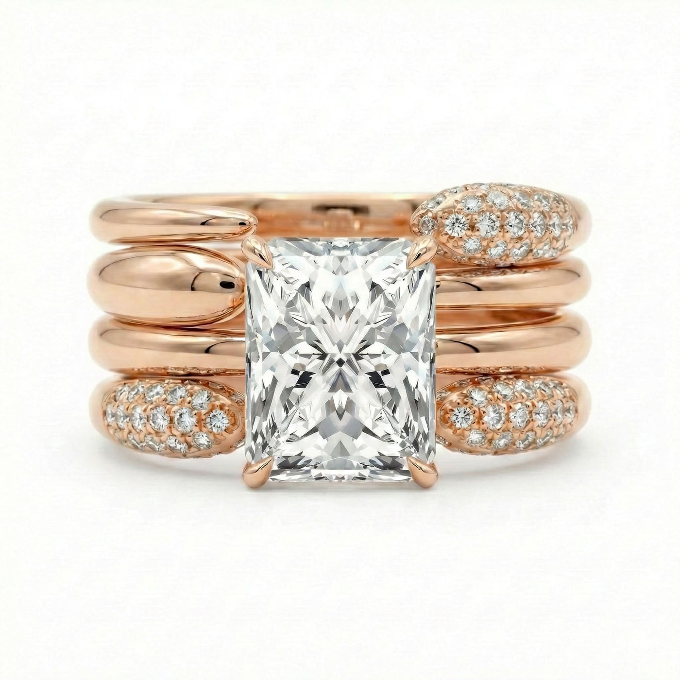Vintage Radiant Cut 5.0 Ct Solitaire 4pc Wedding Ring Set 925 Sterling Silver