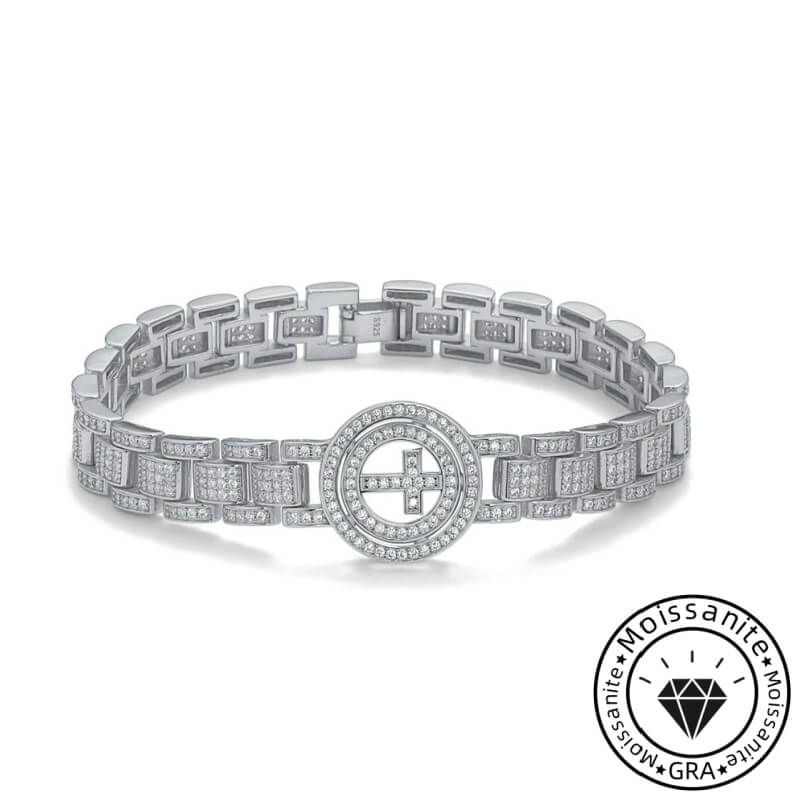 Flashy round cut moissanite bracelet, rhodium plated, 925 sterling silver