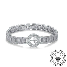 Flashy round cut moissanite bracelet, rhodium plated, 925 sterling silver