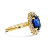 Dazzling 3.5ct Oval Cut Blue Stone Halo Sterling Silver Engagement Ring