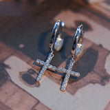 Sparkling Cross Round Cut Earrings In Sterling Silver