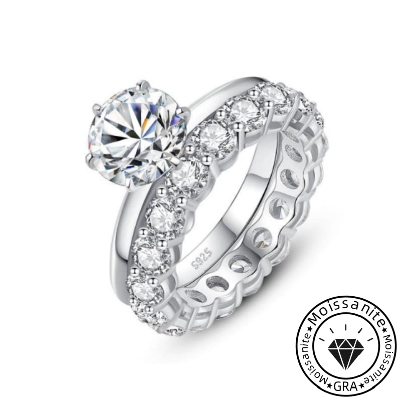 Solarii Moissanite  2.7ct Round Cut  925 Sterling Silver Wedding Ring Set