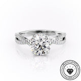 Burnished Solarii Moissanite 2.0ct Round Cut 925 Sterling Silver Twist Design Engagement Ring