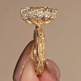 Vintage Art Deco Marquise Cut 3.0Ct Hidden Halo Twisted Pave 14K Gold Plated 925 Sterling Silver Engagement Ring