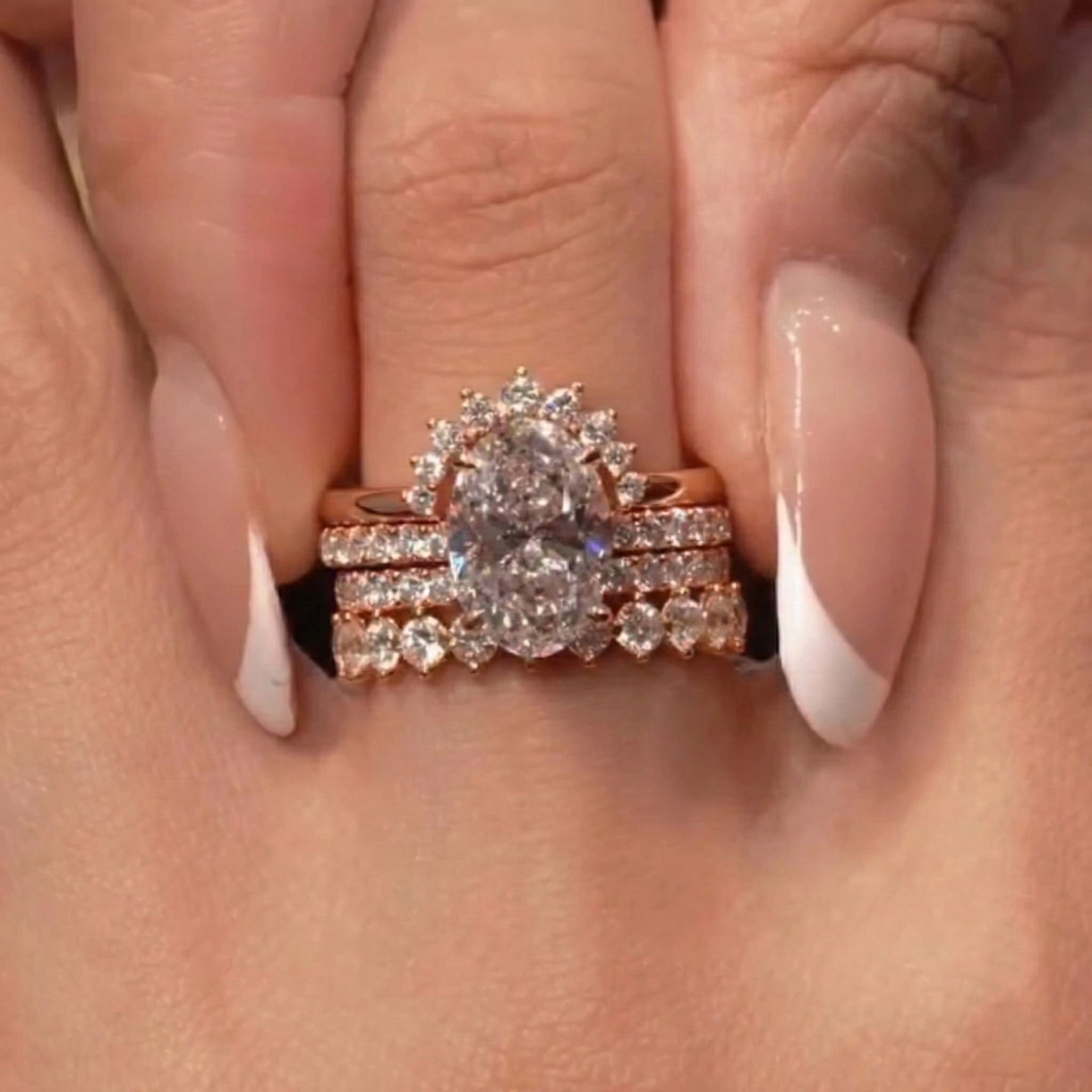 Lavish Oval Cut 5.0 Ct Solitaire 4pc Crown Stacking Wedding Ring Set 925 Sterling Silver