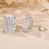 Delicate Radiant Cut Women's Stud Earrings In Sterling Silver