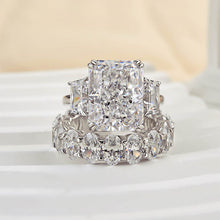 Sumptuous Radiant Cut 8.0ct Three Stone 925 Sterling Silver Wedding Ring Set