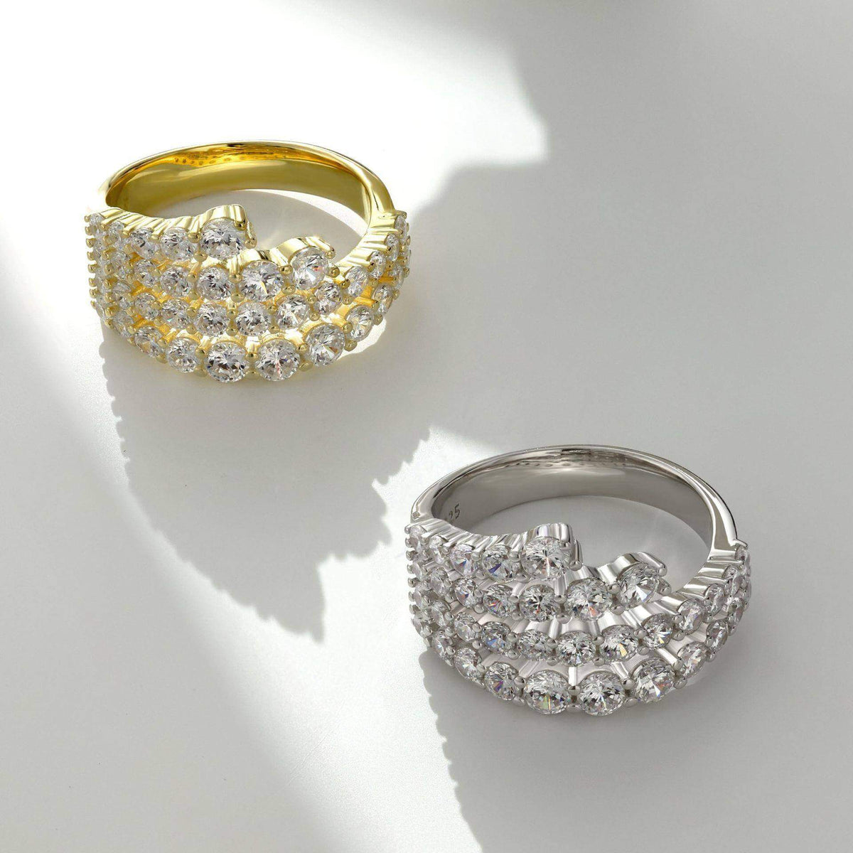 925 Sterling Silver Multi Row Round Cut Spiral Wedding Ring