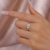 Ornate Solarii Moissanite 1.2ct Round Cut 925 Sterling Silver Side Stone Engagement Ring
