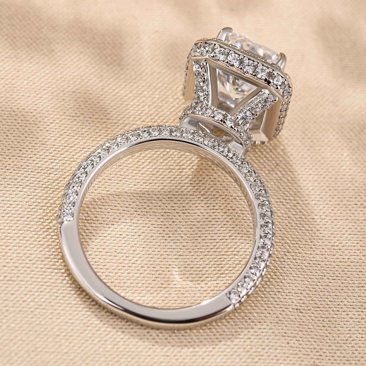 Luxurious Radiant Cut Sterling Silver Halo Engagement Ring