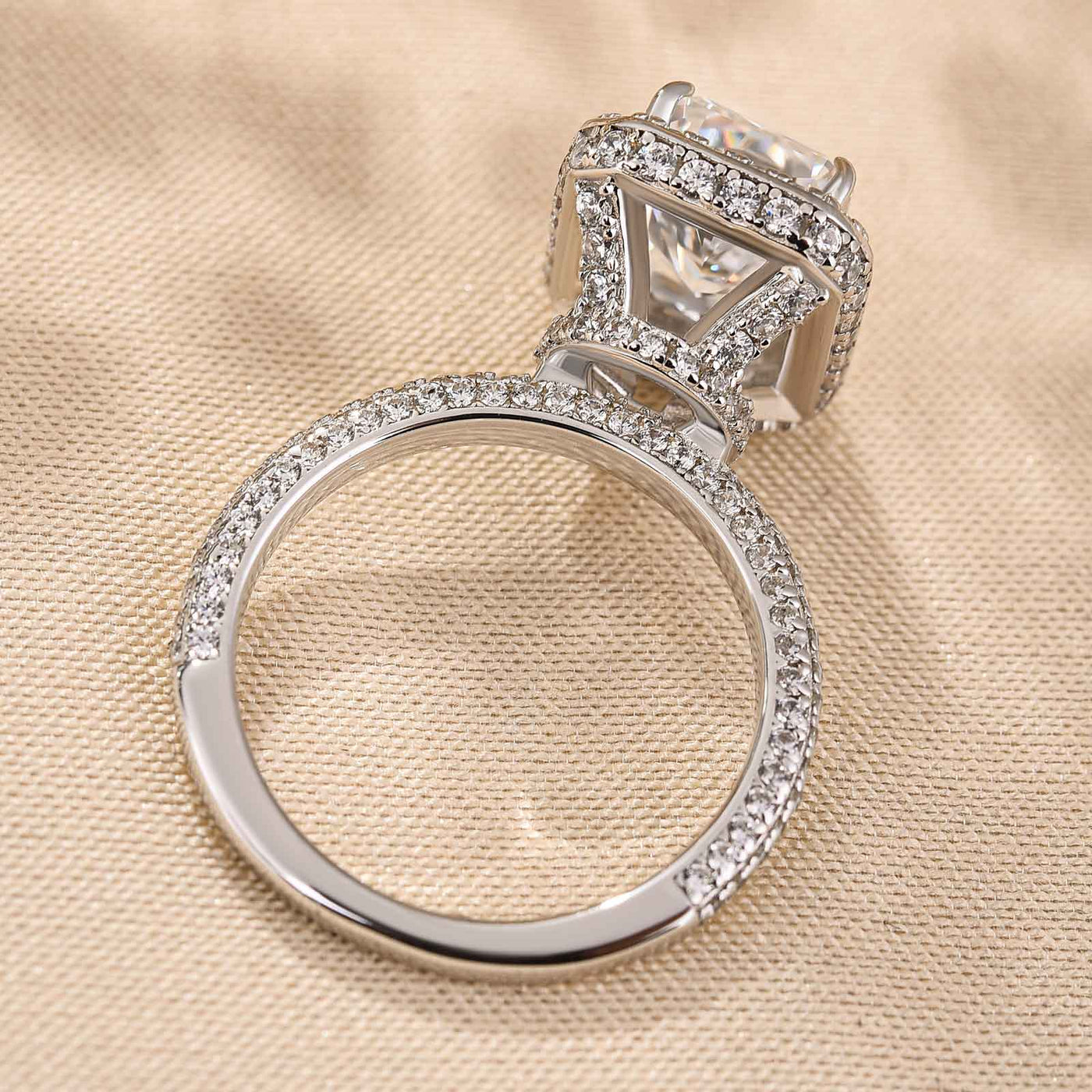 Luxurious Radiant Cut Sterling Silver Halo Engagement Ring