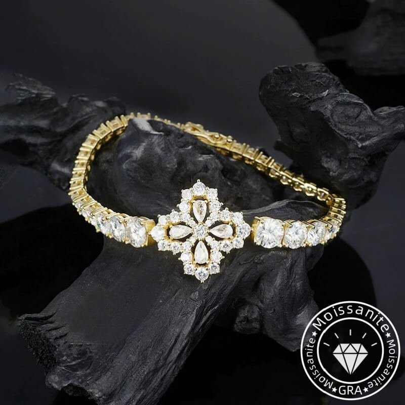 Chunky round cut moissanite bracelet, rhodium plated, 925 sterling silver