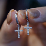 Sparkling Cross Round Cut Earrings In Sterling Silver