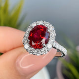 Timeless 2.0ct Oval Cut Halo Ruby Engagement Ring In Sterling Silver