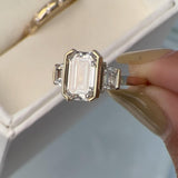 Emerald Cut White Stone Ring with Yellow Gold Plating