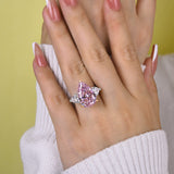 Elegant Pink Stone Pear Cut Sterling Silver Three Stone Engagement Ring