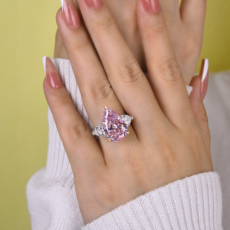 Elegant Pink Stone Pear Cut Sterling Silver Three Stone Engagement Ring