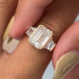 Emerald Cut White Stone Ring with Yellow Gold Plating