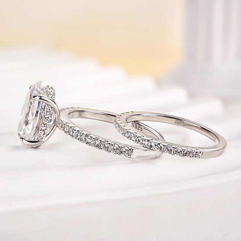 Classic 3.5ct Oval Cut Sterling Silver Wedding Ring Set