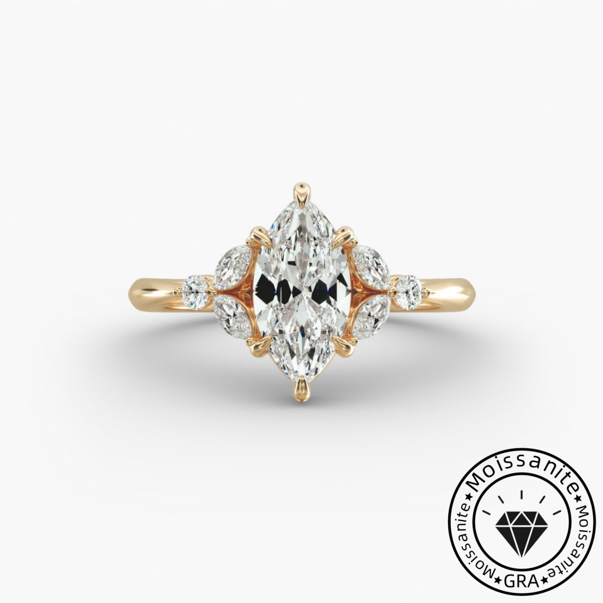 Solarii Moissanite 3.0ct Marquise Cut 925 Sterling Silver Engagement Ring