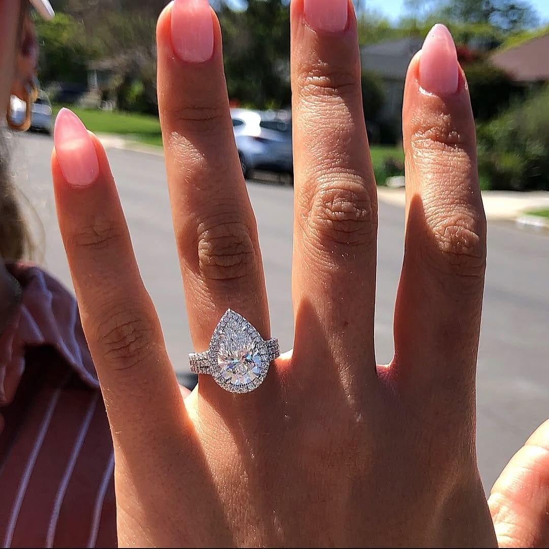 Stunning Pear Cut 4.0ct Split Shank Engagement Ring In Sterling Silver