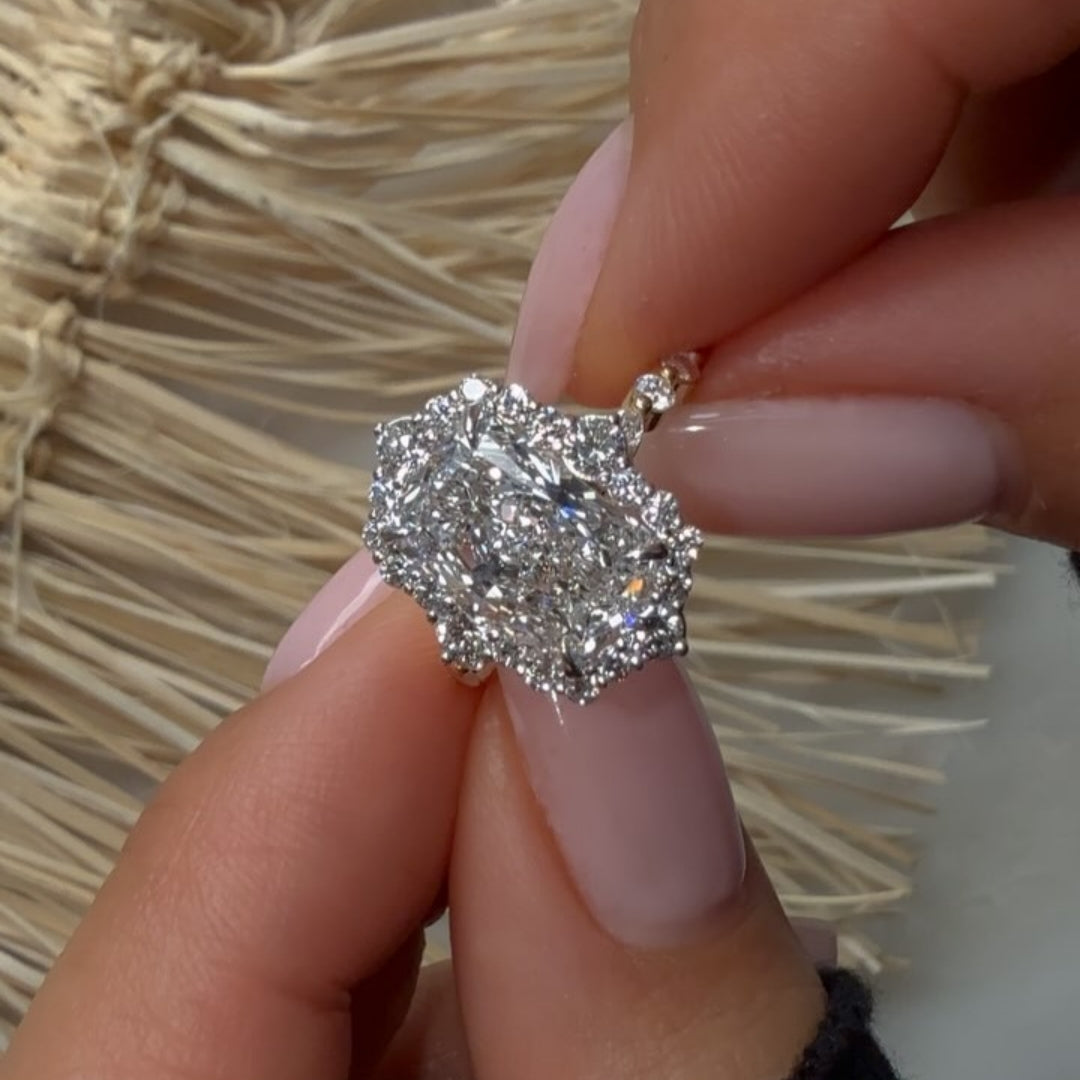 Solarii Radiant Cut 5.0ct Halo Engagement Ring In Sterling Silver