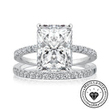 Solarii  Moissanite 3.0ct Radiant Cut  925 Sterling Silver Wedding Ring Set