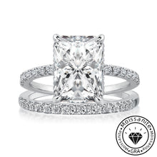 Solarii  Moissanite 4.0ct Radiant Cut  925 Sterling Silver Wedding Ring Set