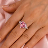 Charming Heart Cut Pink Stone Sterling Silver Engagement Ring