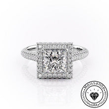Intricate Solarii Moissanite 2.0ct Princess Cut 925 Sterling Silver Hidden Halo Engagement Ring