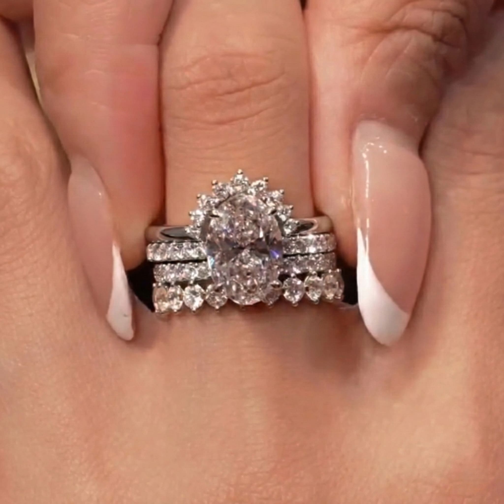 Lavish Oval Cut 5.0 Ct Solitaire 4pc Crown Stacking Wedding Ring Set 925 Sterling Silver